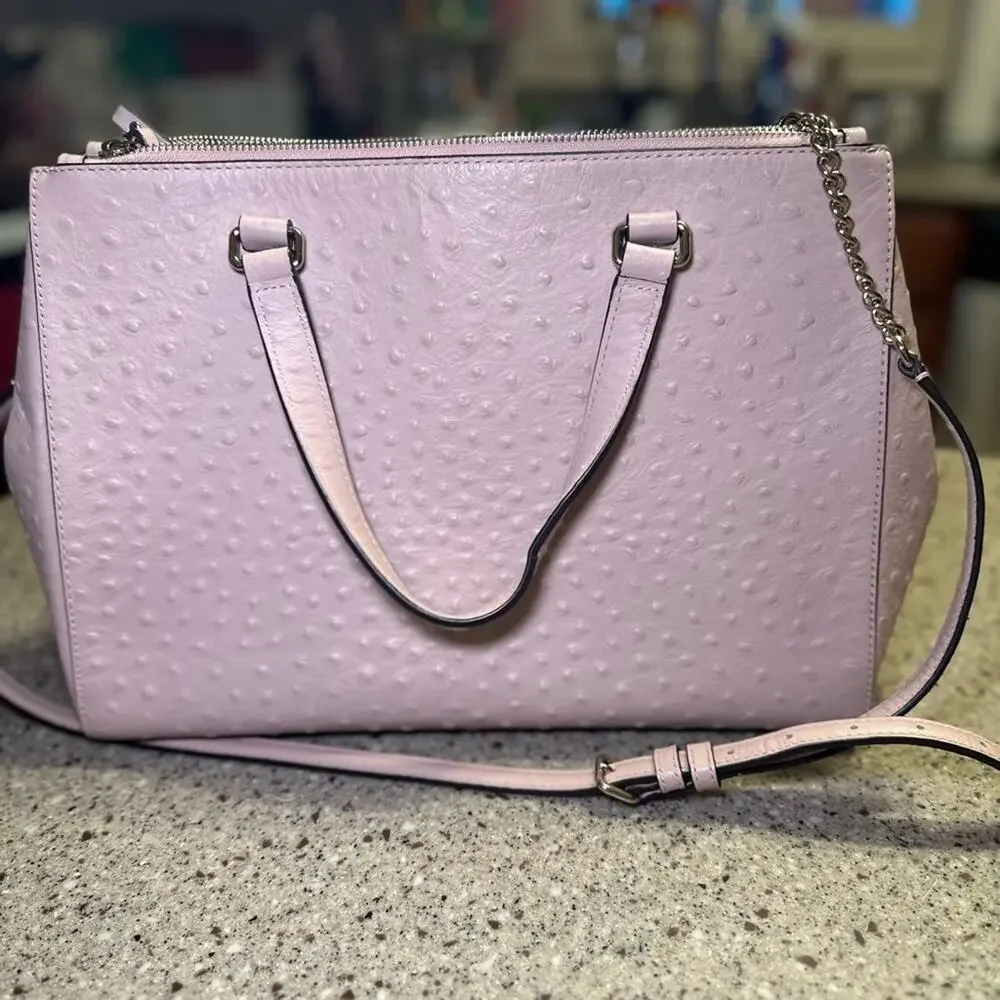 Kate Spade New York Loden Bristol Drive Ostrich Leather Satchel Bag Pink Gold